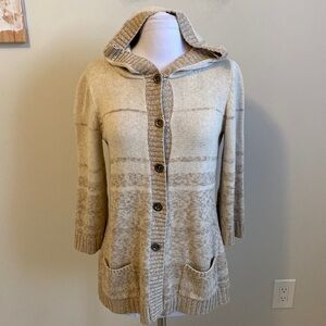 Peruvian Connection Tan Hooded Button Up Cardigan